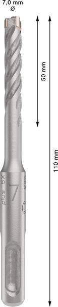 Bohraufsatz mit 7,0 mm Durchmesser und 160 mm Länge. Graue Farbe und spiralförmiges Design.