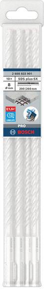 Bohrer-Set von Bosch 'Pro' mit acht weißen Bohrern, Größe 10 mm, geeignet für Beton, verpackt in einer transparenten Hülle.