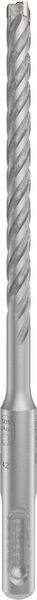 Silberner Metallbohrer mit spiralförmiger Schneide und glatter Basis, aufrecht stehend.