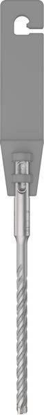 Grauer Bohrer mit spiralförmiger Spitze, eingesetzt in einem flachen Werkzeugaufsatz.