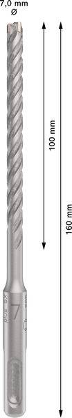 Bohrer mit Durchmesser 7,0 mm, Gesamtlänge 160 mm, Arbeitslänge 100 mm, in silberner Farbe mit spiralförmiger Struktur.