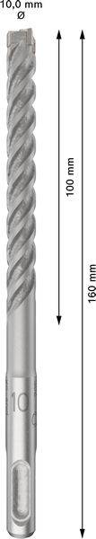 SDS-Bohrer mit 10 mm Durchmesser und 160 mm Gesamtlänge; 100 mm Nutzlänge; spiralförmiges Design für effiziente Bohrleistung.