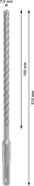 Bohrer mit 7 mm Durchmesser, 150 mm Arbeitslänge und 210 mm Gesamtlänge.