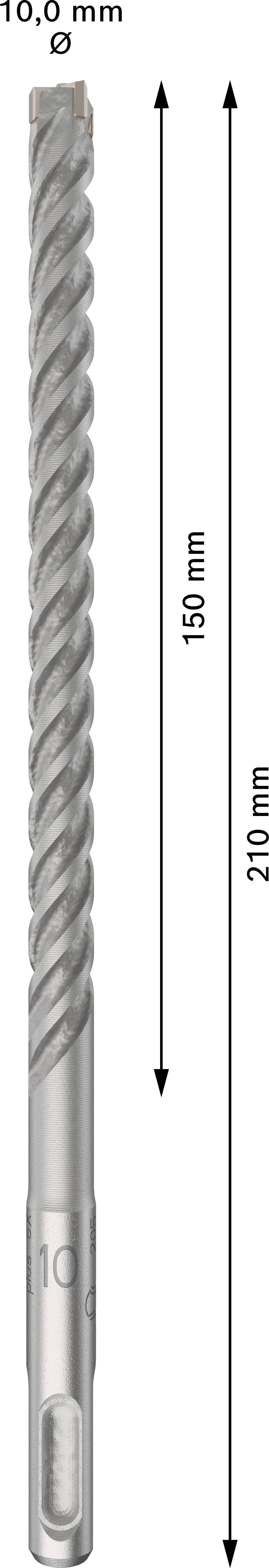 Bohrmaschineinsatz mit 10 mm Durchmesser und Gesamtlänge von 210 mm, 150 mm davon für den Bohrbereich.