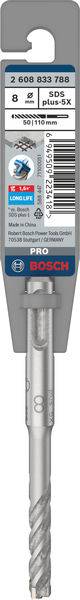 Verpackung eines Bosch SDS-plus Bohrers, 7mm Durchmesser, 100mm Arbeitslänge. Produktcode: 2 608 596 386. Ideal für Betonarbeiten.