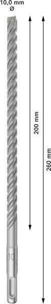 Bohrer mit 10,0 mm Durchmesser, 200 mm Spiralbereich und 260 mm Gesamtlänge.
