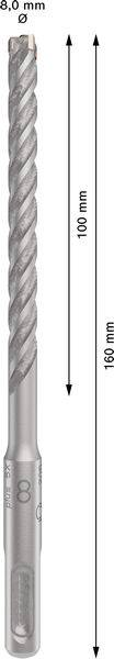 Bohrer mit 8 mm Durchmesser, 160 mm Gesamtlänge, 100 mm Arbeitslänge.