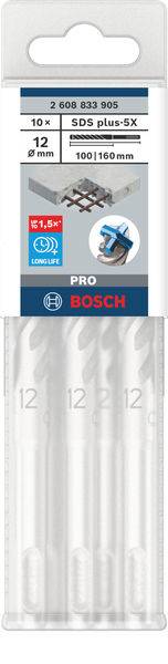 Bosch Bohrer-Set, 10 Stück, SDS plus-5X, Durchmesser 12 mm, Länge 100/160 mm. Geeignet für Beton, lange Lebensdauer.