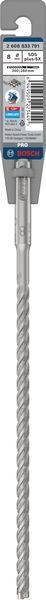 'SDS-plus Betonbohrer' zeigt Bohrer mit Verpackungsetikett. Details: Betonbohrer, 12 mm Durchmesser, ca. 160 mm länge. Marke: Bosch.