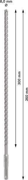 SDS-Plus-Bohrer mit 8 mm Durchmesser und 360 mm Länge, davon 300 mm nutzbare Länge.