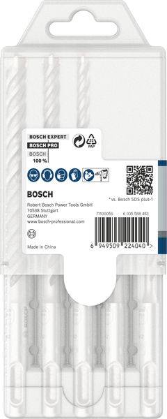 Bohrer-Set von Bosch, bestehend aus vier Bohrern in einer durchsichtigen Kunststoffverpackung. Enthält Kontaktinformationen.