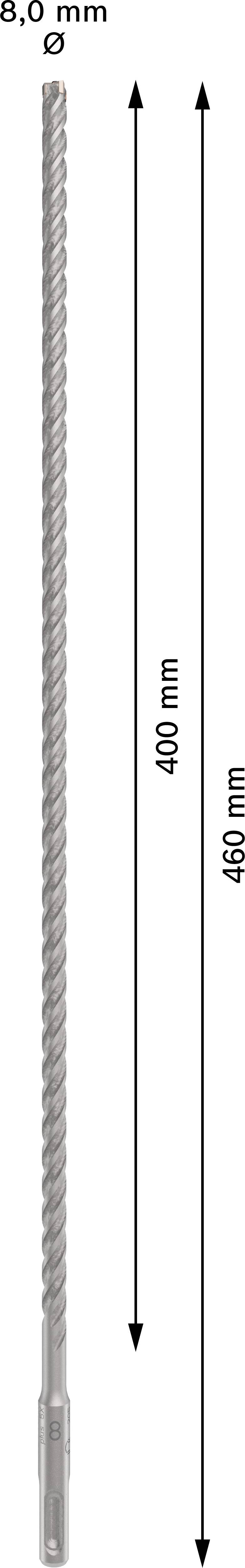 Bild zeigt einen Bohrer mit einer Länge von 400 mm und einem Durchmesser von 6 mm. Es gibt Pfeile, die die Länge verdeutlichen.