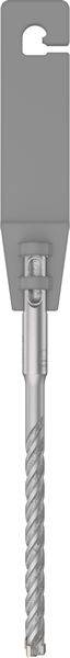 Illustration eines Bohrers mit grauem Handgriff und spiralförmiger Metallspitze, geeignet zum Bohren in harte Materialien.