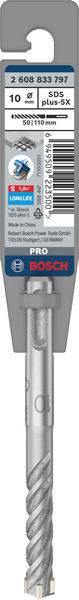 Bohrer von Bosch, Modell SDS plus-5X, Durchmesser 10,5 mm, geeignet für Beton, Mauerwerk, Stein. Verpackung mit Barcode.