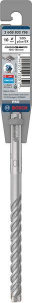 Bohrer von Bosch, 10,2 mm Durchmesser, SDS-plus, geeignet für Beton und Ziegel, verpackt in grauer Kartonhalterung.