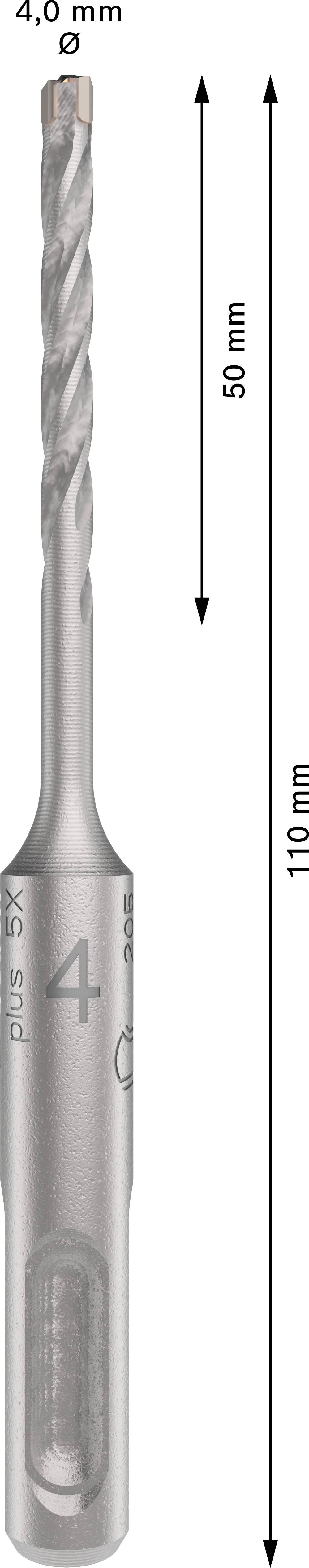 Bohrbit mit 4 mm Durchmesser, Gesamtlänge 110 mm, Arbeitstiefe 50 mm. Geeignet für präzises Bohren in harte Materialien.