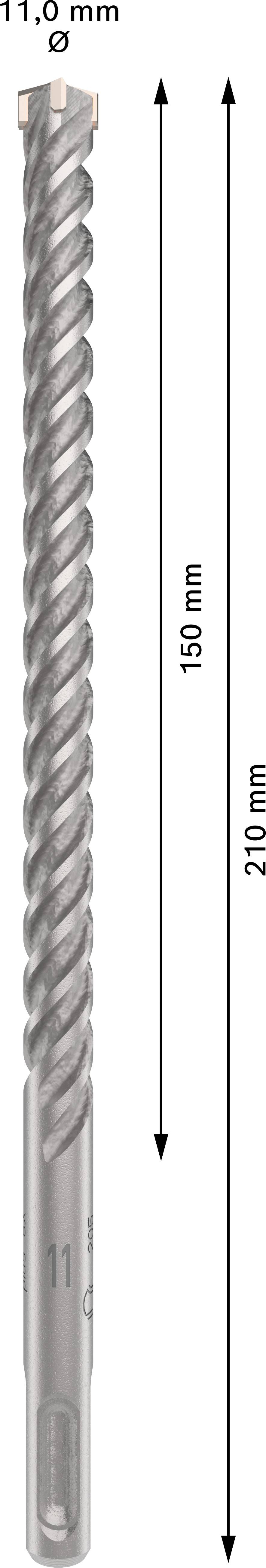 Bohrer mit 11 mm Durchmesser, 210 mm Gesamtlänge und 150 mm Arbeitslänge, geeignet für präzises Bohren in diversen Materialien.