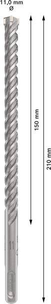Bohrer mit 11,0 mm Durchmesser und Gesamtlänge von 210 mm; Nutzlänge 150 mm. Geeignet für Beton- oder Mauerwerksbohrungen.