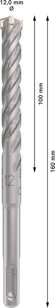 SDS-Plus-Bohrer mit Spiraldesign aus Stahl, Länge 160 mm, Durchmesser 12 mm, für Betonbohrungen.