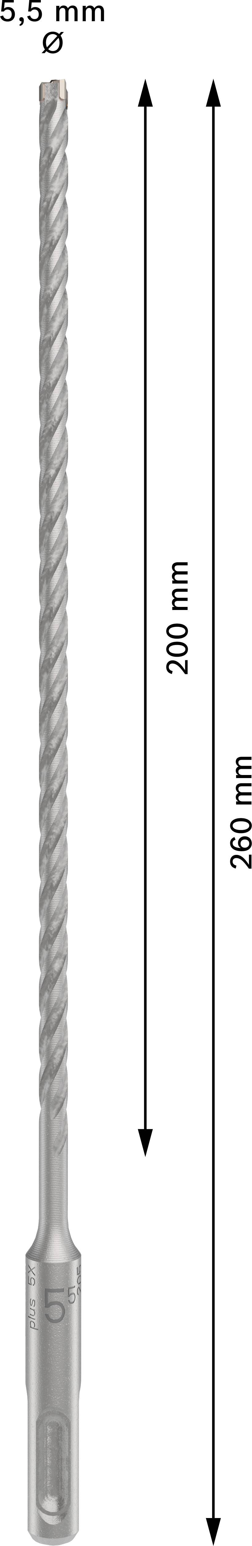 Ein Bohrer mit einem Durchmesser von 5,5 mm und einer Länge von 260 mm, Spitze spiralförmig.