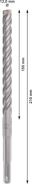 Bohraufsatz mit Spiraldesign, 12 mm Durchmesser, Länge 210 mm. Der Bohrkopf hat eine Arbeitslänge von 149 mm.
