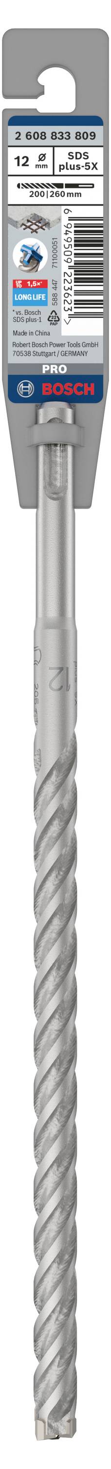 Ein Bosch Betonbohrer in Originalverpackung. Verpackung zeigt Produktinformationen, Barcode und Markenlogo.