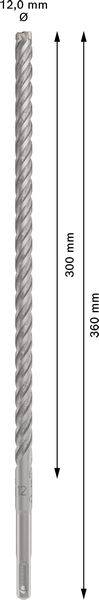 Bohrer mit Spiralgewinde, Länge 600 mm, Durchmesser 12 mm, Gesamtlänge 860 mm.