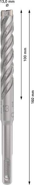Bohrer mit SDS-Schaft, 13,0 mm Durchmesser, 160 mm Gesamtlänge, 100 mm Schneidenlänge.