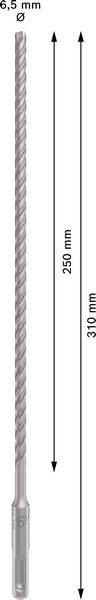 Bohrer mit Spiralrillen, Gesamtlänge 310 mm, Arbeitslänge 250 mm, Durchmesser 6,5 mm.