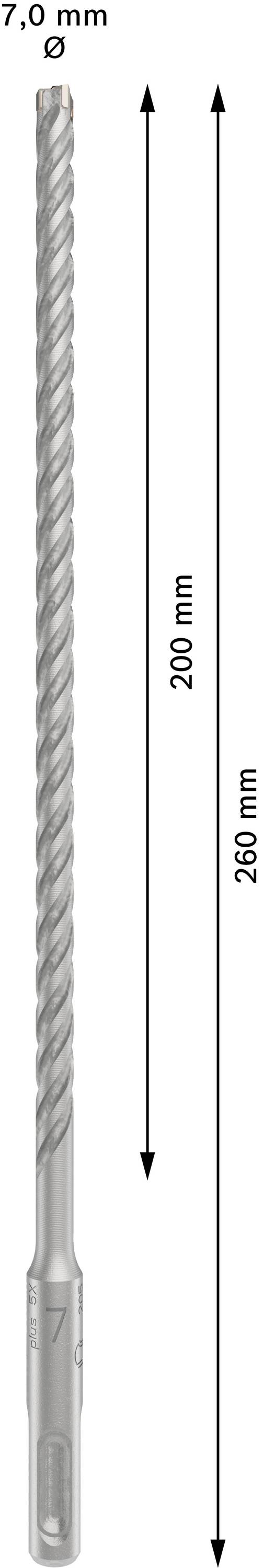 Bohrer mit 7,0 mm Durchmesser und Gesamtlänge von 265 mm; Nutzlänge beträgt 200 mm.