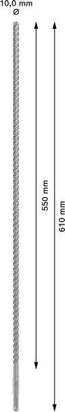 Ein langer, geriffelter Metallstab mit einem Durchmesser von 10,0 mm und einer Gesamtlänge von 610 mm, wobei 580 mm gewellt sind.