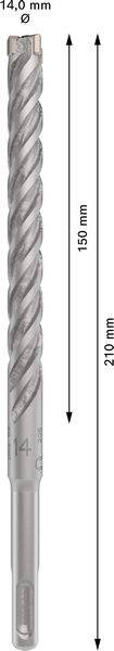 Bohrer mit 14 mm Durchmesser und 210 mm Länge. Der Bohrkopf hat eine Spiralform. Spannungspunkte hervorgehoben.
