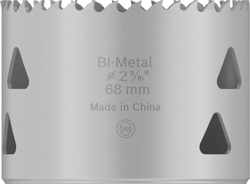 Kronenbohrer aus Bi-Metall, 68 mm Durchmesser, hergestellt in China. Geeignet für präzise Bohrungen in verschiedenen Materialien.