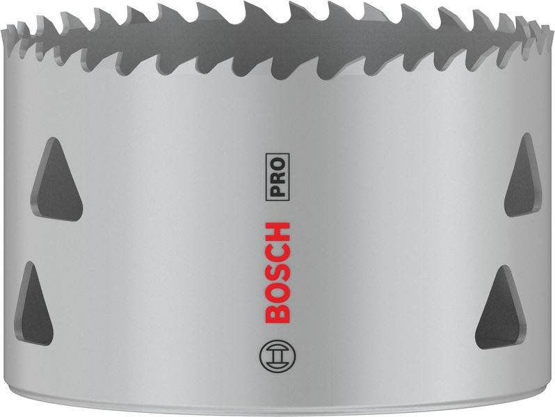 Graue Lochsäge mit zackigem Rand, Markenlogo 'BOSCH'.