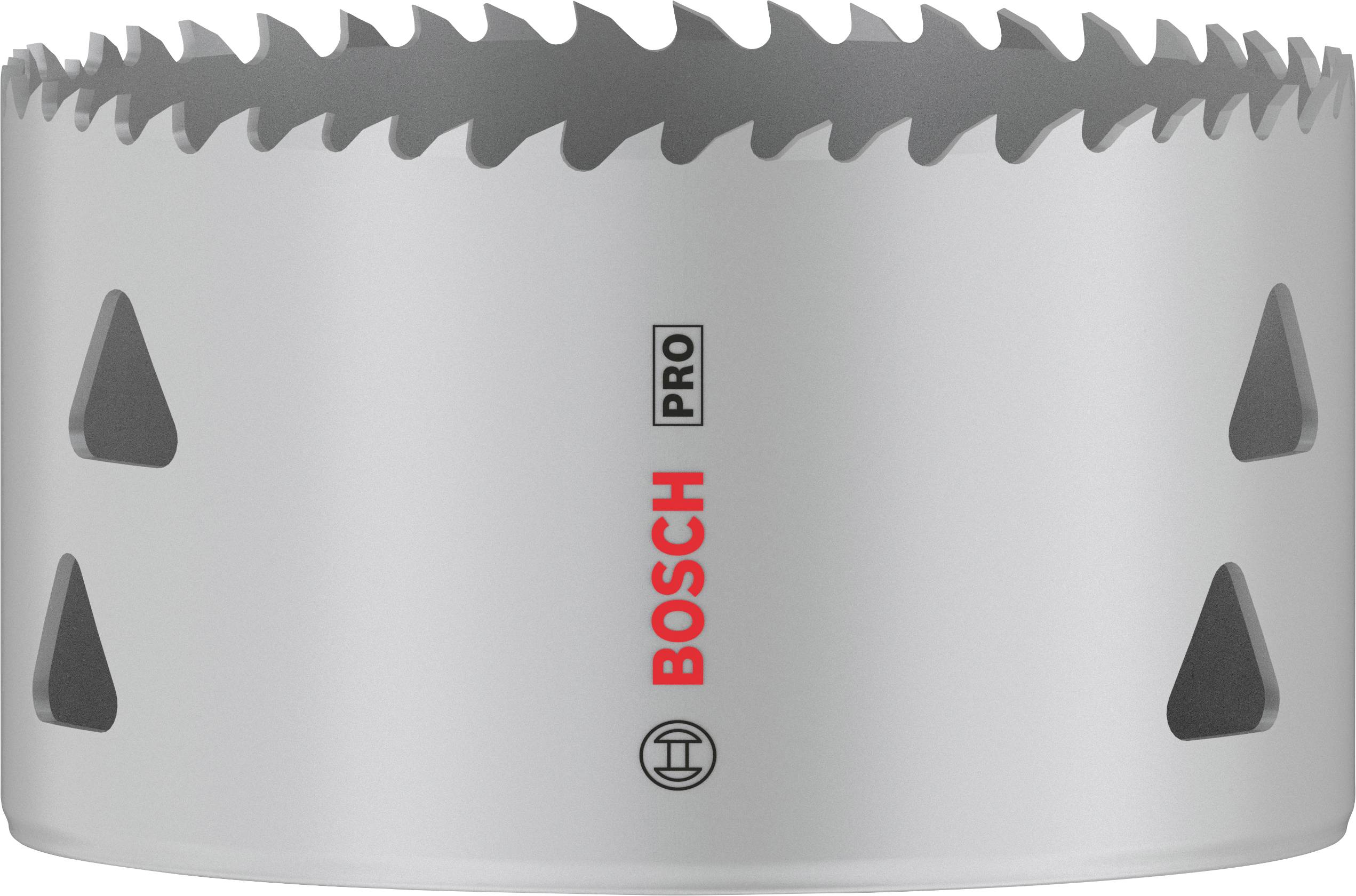 Bimetall-Lochsäge mit gezackter, scharfer Kante, geeignet für Metall- und Kunststoffbohrungen. Präsentiert Marke und Pro-Serie.