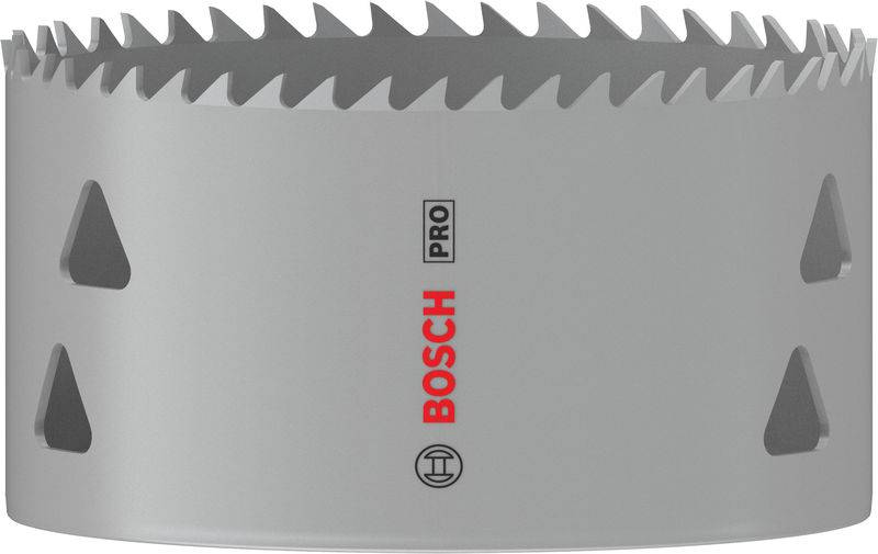 Graue Lochsäge mit scharfen Zähnen, Markenname 'Bosch Pro' in Rot und Schwarz gedruckt. Hauptsächlich für das Schneiden in Materialien.