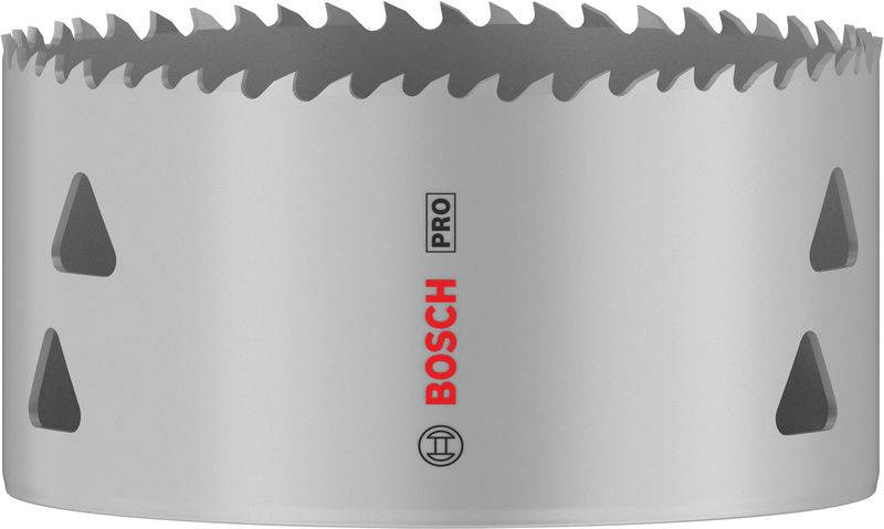 Metall-Lochsäge von Bosch Pro mit gezacktem Rand und grauer Oberfläche, geeignet für präzises Bohren in verschiedenen Materialien.