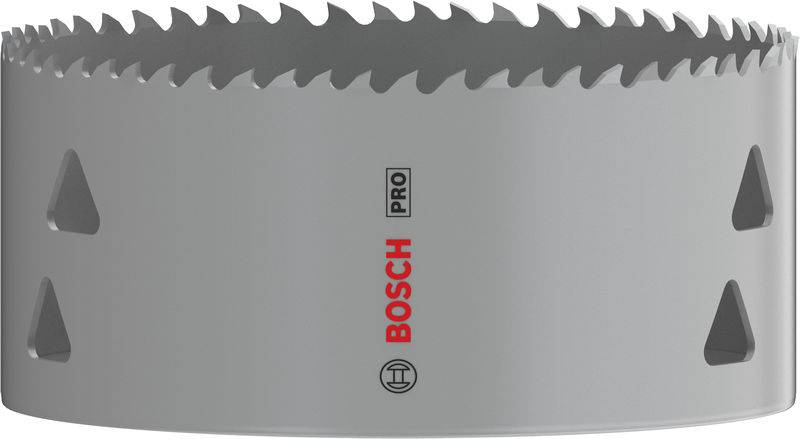 Bohrkrone von Bosch mit scharfen Zähnen und Markenlogo, geeignet für präzises Schneiden in Baumaterialien.