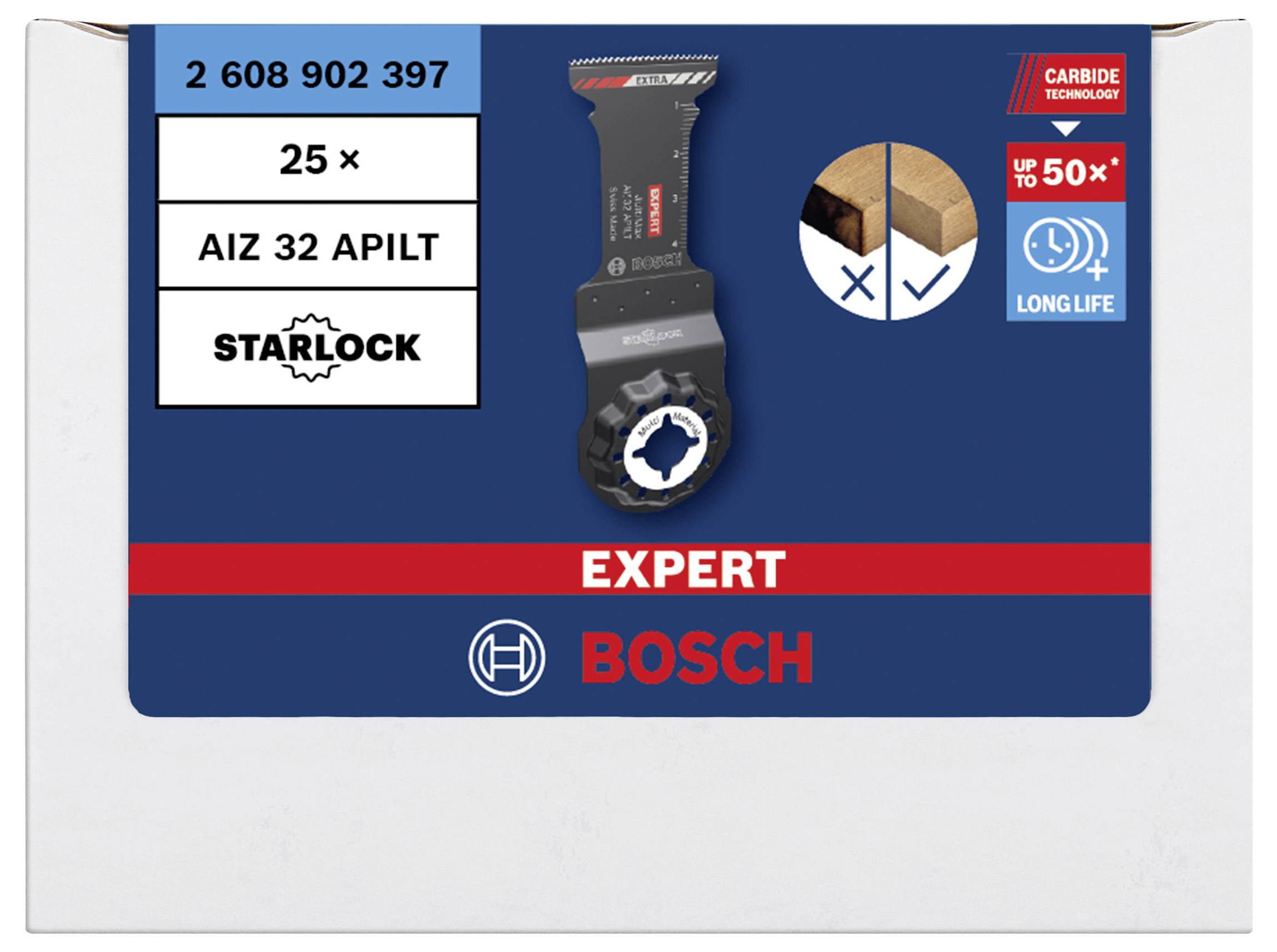 Bosch Expert Starlock Sägeblätter, 25 Stück, geeignet für Holz und Metall, langlebige Carbide-Technologie.