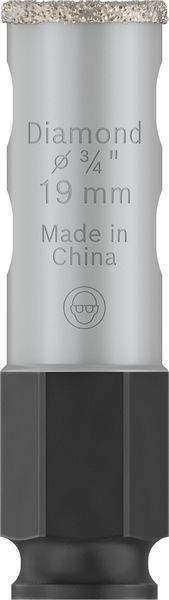 Grauer Bohreraufsatz mit der Aufschrift 'Diamond Ø 3/4