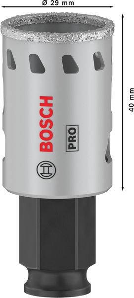 Bohrkrone von Bosch mit Diamantbeschichtung, 29 mm Durchmesser und 40 mm Länge, für präzises Bohren in harte Materialien.