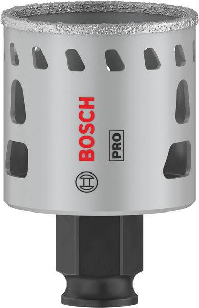 Metall-Lochsäge mit diamantbeschichteten Schneidezähnen, geeignet zur Bearbeitung von harten Materialien. Markierung: 'BOSCH PRO'.