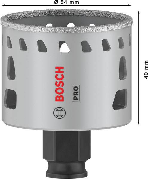 Bosch Pro Lochsäge, Durchmesser 54 mm, Höhe 40 mm, geeignet für präzise Schnitte in harten Materialien.