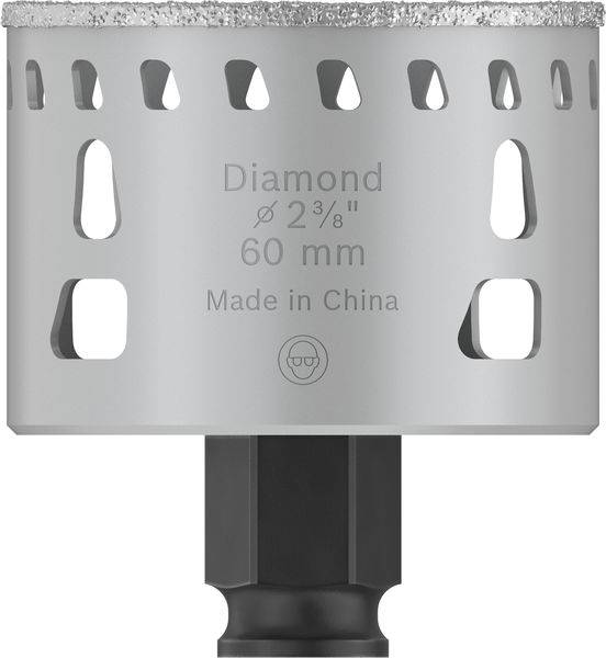 Bohrkrone aus Metall mit diamantbesetzter Schneide, 60 mm Durchmesser, Aufschrift 'Diamond Ø 2 3/8