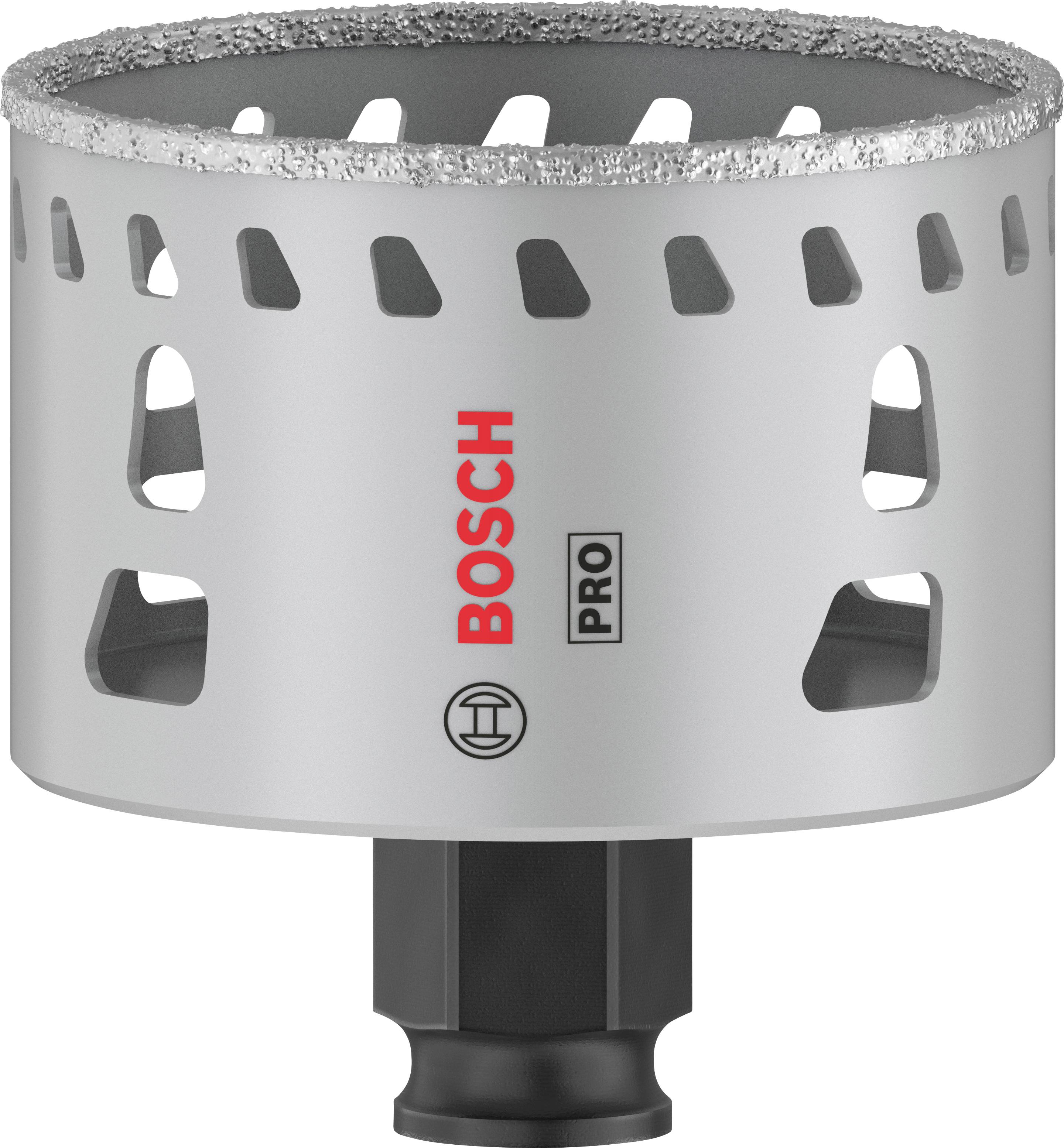 Metall-Lochsäge von Bosch Pro mit diamantbeschichtetem Rand und Lüftungsschlitzen. Eignet sich zum präzisen Schneiden harter Materialien.