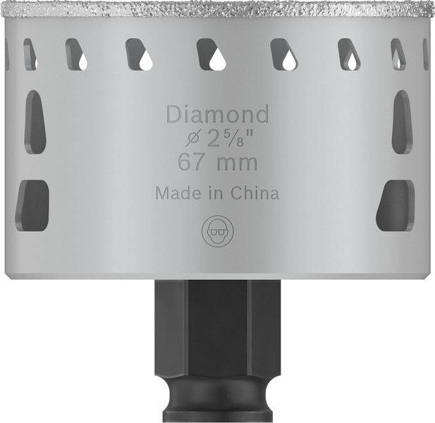 Grauer Diamantbohrer mit der Aufschrift 'Diamond ø 2 5/8