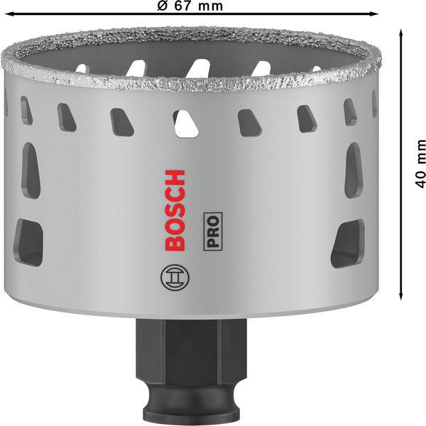 Kreissägeaufsatz von Bosch mit einem Durchmesser von 67 mm und einer Höhe von 40 mm, geeignet für professionelle Anwendungen.