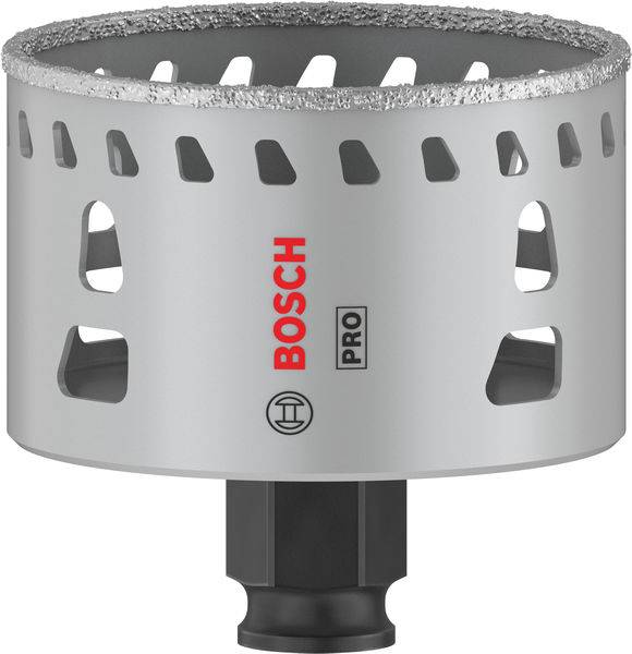 Metall-Lochsäge mit Diamantbeschichtung, Markenlogo 'Bosch Pro' in Rot und Schwarz, geeignet für präzises Schneiden durch harte Materialien.