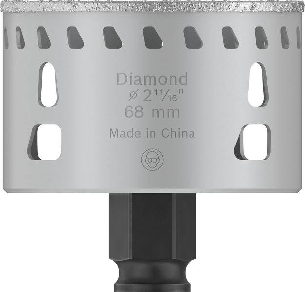 Bohrkrone mit Diamantbeschichtung, Durchmesser 68 mm, hergestellt in China.