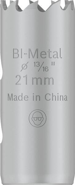 Metall-Lochsäge, Durchmesser 21 mm, mit der Aufschrift 'BI-Metal', 'Ø 13/16